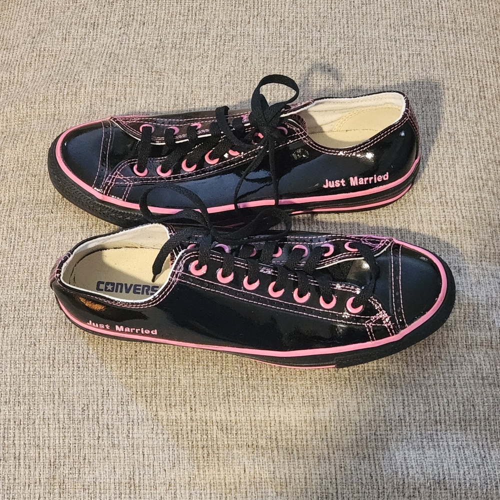 Converse Black and Pink 'Just Married' Sneakers